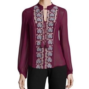 Anthropologie Sz M Embroidered Floral Peasant Blouse by Plenty by Tracy Reese